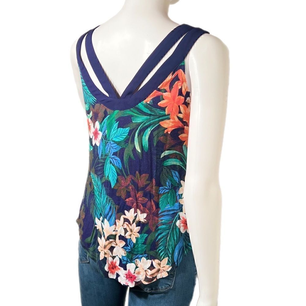 Tropical Navy Strappy Button Front Knit Tank - Picture 5 of 9